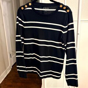 J. Crew Perfect Fit Black Striped Button-Shoulder Long Sleeve Top Size L